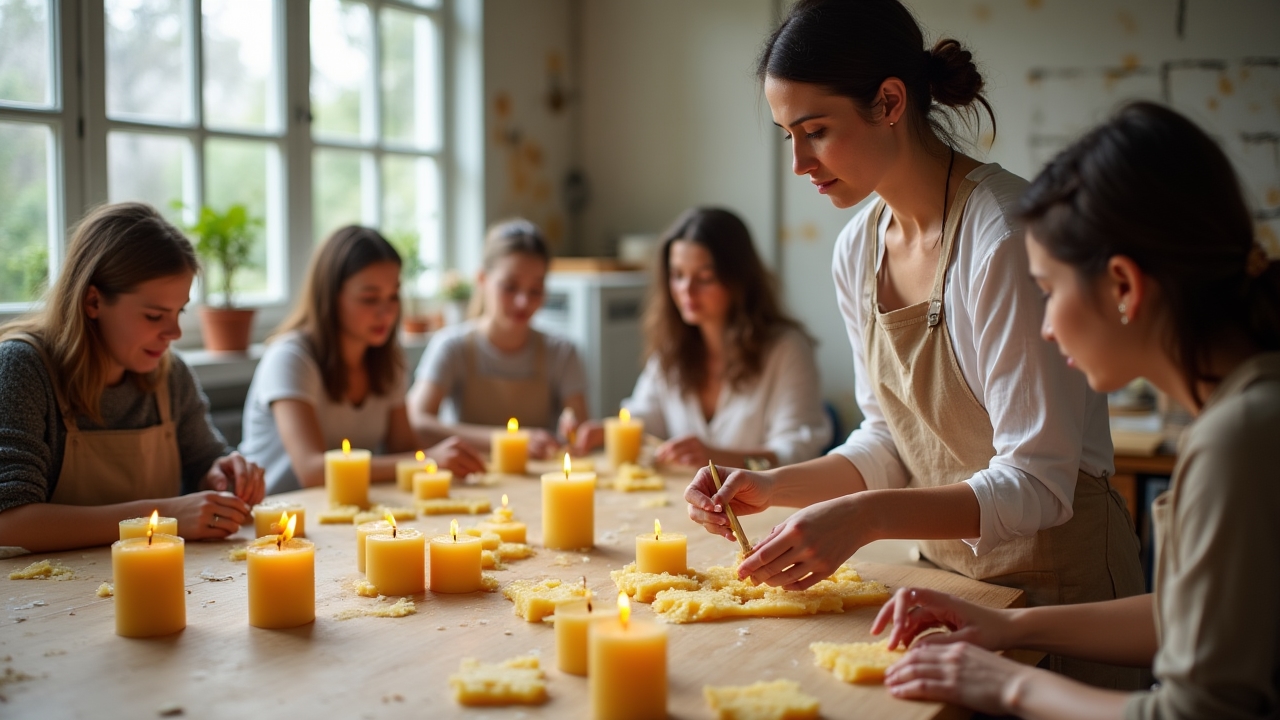 Atelier de fabrication de bougies en cire d'abeille
