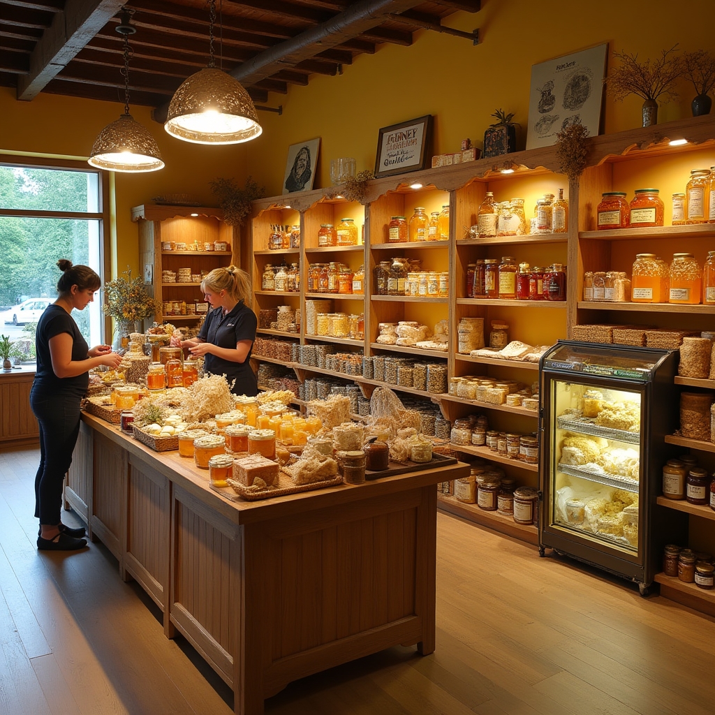 Présentation des produits de la ruche dans notre boutique